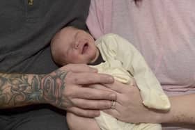 Kirsty McLaughlin (35) from Gosport, gave birth to her second son Ellis Holloway on Saturday January 14, 2023 on Portsdown Hill with her partner Owen Holloway (35) who delivered the baby and dad Ray Laughlin (59) directed traffic and the ambulances.

Picture: Sarah Standing