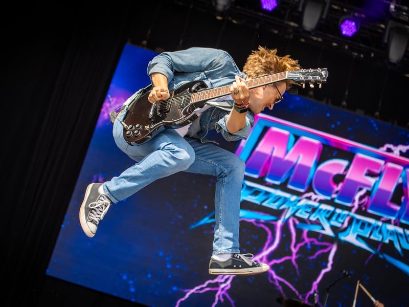 McFly were the surprise artist to perform on the Castle Stage on Saturday afternoon to a packed crowd.Pictured - McFlyPhotos by Alex Shute