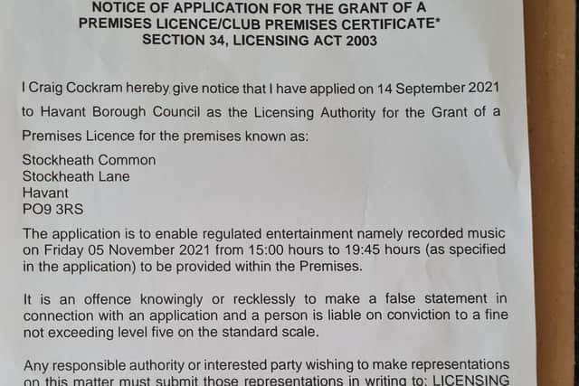 Notice of application for licence of Stockheath Common firework display