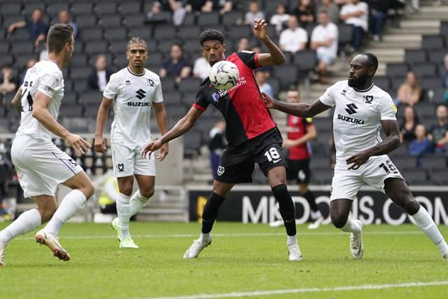 Reeco Hackett-Fairchild was selected ahead of Ronan Curtis for Pompey's 1-0 defeat at MK Dons on Saturday. Picture: Jason Brown/ProSportsImages