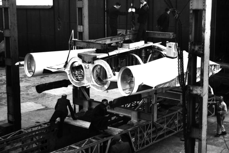 A Sea Vixen under construction at de Havilland's factory in Portsmouth.