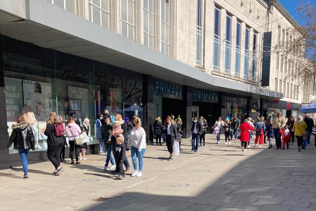 Shoppers in Commercial Road, Portsmouth, on April 17. Picture by Steve Deeks. 