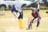 Dan Wimble brought up his maiden league century for Portsmouth with three fours in four balls against New Milton.
 
Picture: Keith Woodland