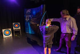 Jesse Hodgkinson (9) in the archery area provided by the Mary Rose Museum. Picture: Mike Cooter (040223)