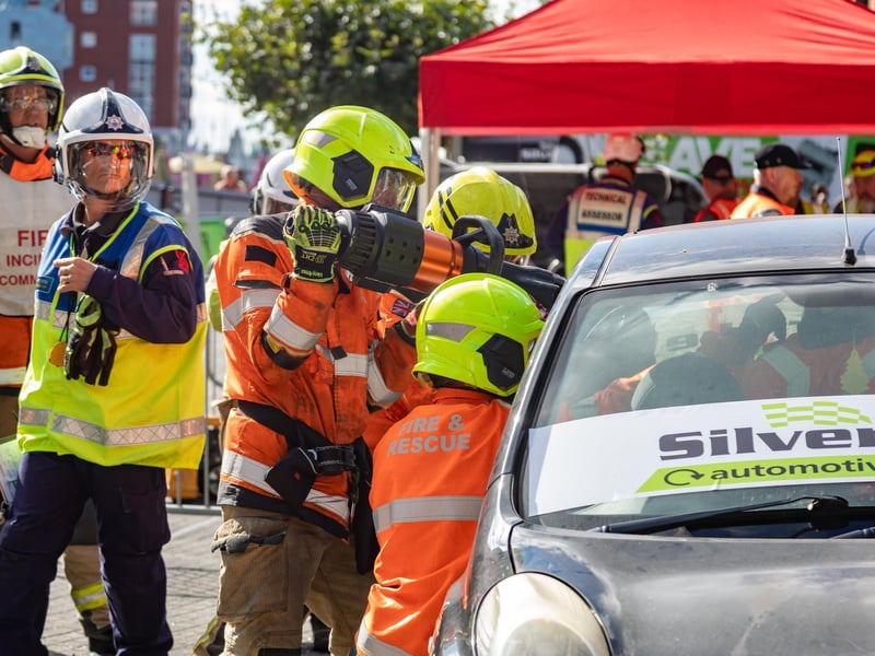 Firefighters demonstrate how to extract victim from a car crash during the UKRO event at Gunwharf Quays. Picture: Mike Cooter (280924)