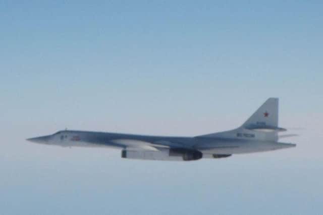 One of the two Blackjack Russian bombers that was intercepted by the RAF as it approached UK waters close to where HMS Queen Elizabeth was operating. Photo: SAC Sian Stephens/RAF