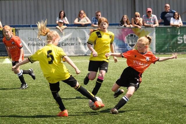 Girls' football action from the Havant & Waterlooville Summer Tournament. Picture: Keith Woodland (030621-131)