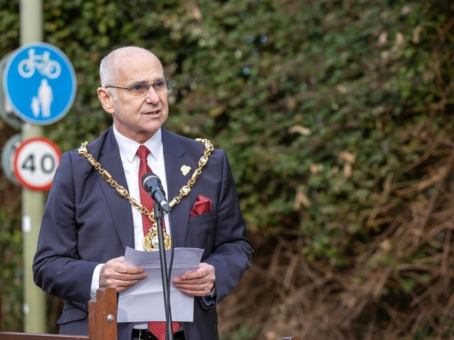 Gosport Mayor Cllr Richard Earle starting the Gosport Half Marathon Photos by Alex Shute