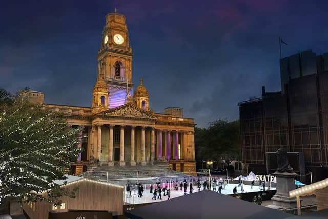The ice rink in Guildhall Square