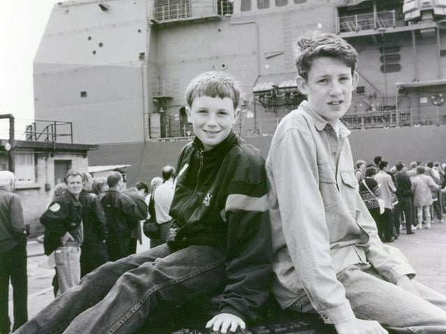 Darren and Ryan Poynter waiting to board USS Normandy at the Portsmouth Navy Days in 1994.Picture: (4409-9)