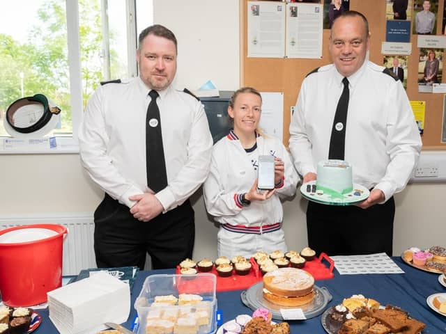 A coffee morning was held in the Chaplaincy at HMS Collingwood with cakes and raffle tickets for sale in aid of Mental Health Awareness week.
Three of the event's organisers: (L-R) WO Mark Gower, LPT Holly Cole and CPO Andy Gibbs. Picture by Keith Woodland, Crown Copyright