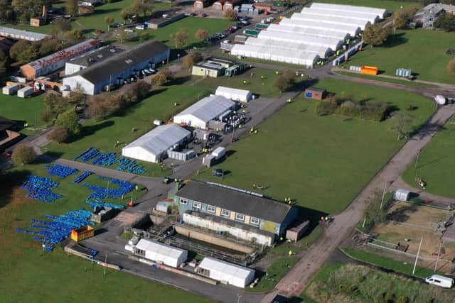 An aerial view shows the Manston short-term holding centre for migrants, near Ramsgate, south east England on November 2, 2022. Picture: William Edwards/ Getty Images