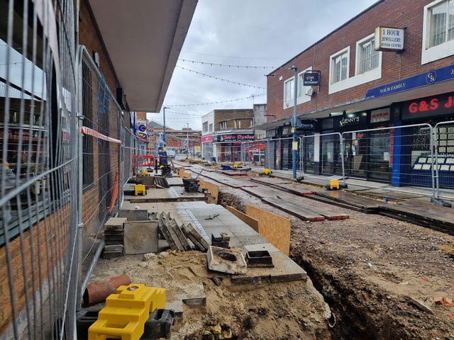 Construction work underway in Charlotte Street - just off Commercial Road - to create a new bus gate and improve public transport in the city.