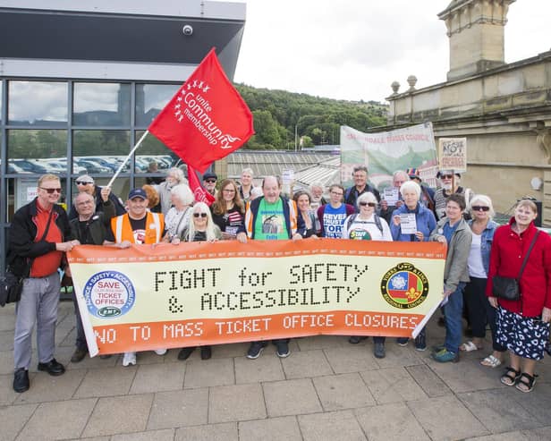Demonstrations at planned train station ticket office closures have taken place across the country