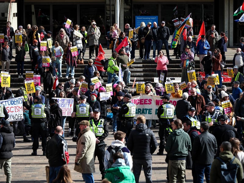 The Unity Rally gathered on the steps in front of the Civic Offices. Picture: Chris Moorhouse (150325-083)