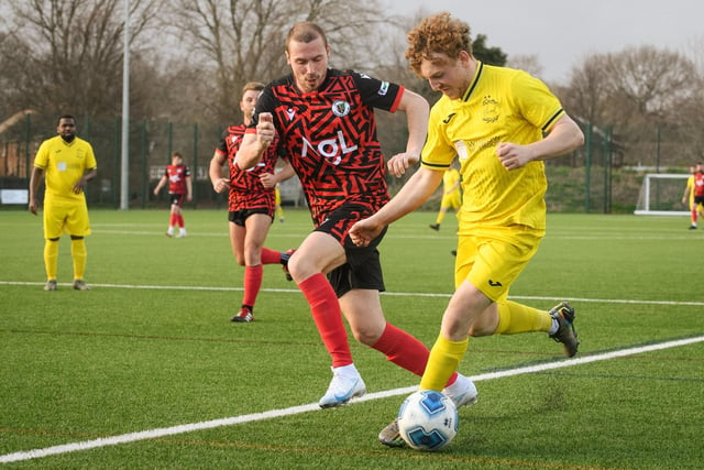 Action from Harvest's 4-1 win at home to Locks Heath (red and black kit) in the Hampshire Premier League. Picture: Keith Woodland (180321-1427)