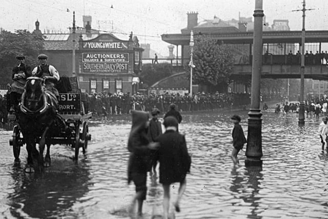 August 1911. Torrential rain flooded Commercial Road in what is now Guildhall Square.