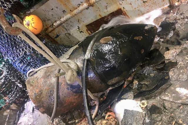 The 500kg bomb was discovered by a fishing vessel in the Solent. Photo: Twitter/Royal Navy