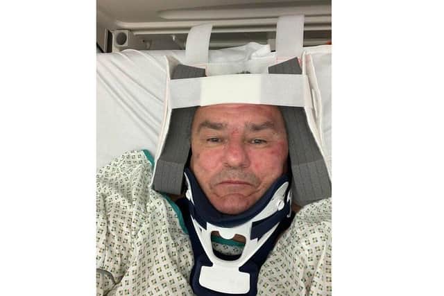 Colin Wilson in a brace in QA Hospital following the crash on Feb 27.