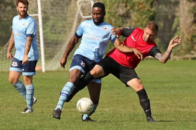 Wymering (red) score against Portchester Rovers. Picture: Kevin Shipp