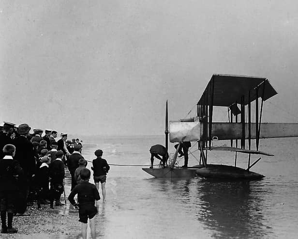 Hydroplane (seaplane) off Eastney beach 1919.  Believe it or not, just 25 years after this photograph was taken there were jet aircraft flying the worlds skies. Picture: Barry Cox collection.