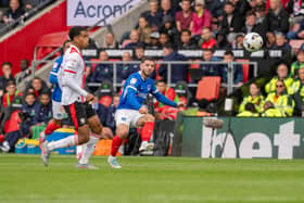 Conor Chaplin puts in a cross during Pompey's goalless draw at Southampton. Picture: Stephen Flynn/ProSportsImages
