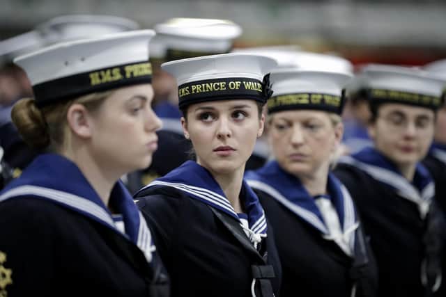 Royal Navy sailors from HMS Prince Wales pictured during the ship's commissioning ceremony. Photo: Royal Navy