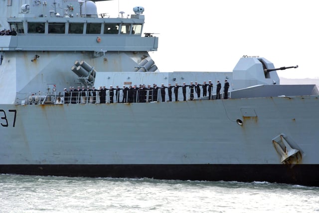 HMS Duncan returning to Portsmouth Naval Base in time for Christmas homecoming after leading NATO task group in the Mediterranean. Picture date: Friday December 22, 2023. PA Photo. 
Photo credit should read: Ben Mitchell/PA Wire
