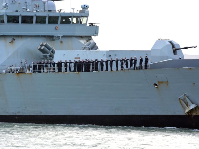 HMS Duncan returning to Portsmouth Naval Base in time for Christmas homecoming after leading NATO task group in the Mediterranean. Picture date: Friday December 22, 2023. PA Photo. 
Photo credit should read: Ben Mitchell/PA Wire