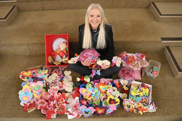 The Rev Samantha Martell, team vicar of RBE Gosport, with some of the love hearts that have been created