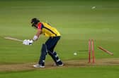 Essex's Ben Allison is bowled by Brad Wheal. Photo by Mike Hewitt/Getty Images.