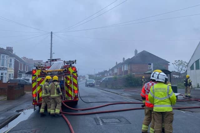 Firefighters tackling the blaze at St Thomas' Church hall in Elson Road, Gosport, on Saturday, May 6.