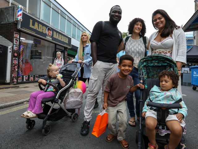 Longstanding Portsmouth friends meet up. Southsea Food Festival on Palmerston, Clarendon and Osborne RoadsPicture: Chris  Moorhouse (200724-23)