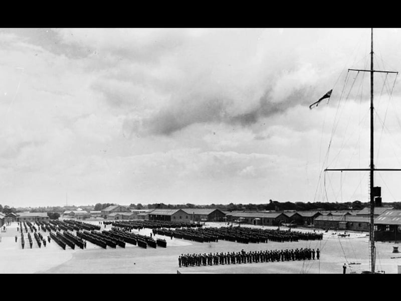Early days at HMS Collingwood with thousands on the parade ground in 1943 Picture: IWM-A-18928