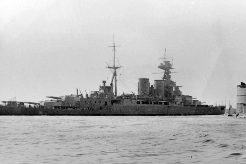 The Iconic battle-cruiser HMS Hood entering Portsmouth Harbour.The much loved and causing overwhelming sadness when when sunk by the Bismark. HMS Hood. Picture: Barry Cox collection.