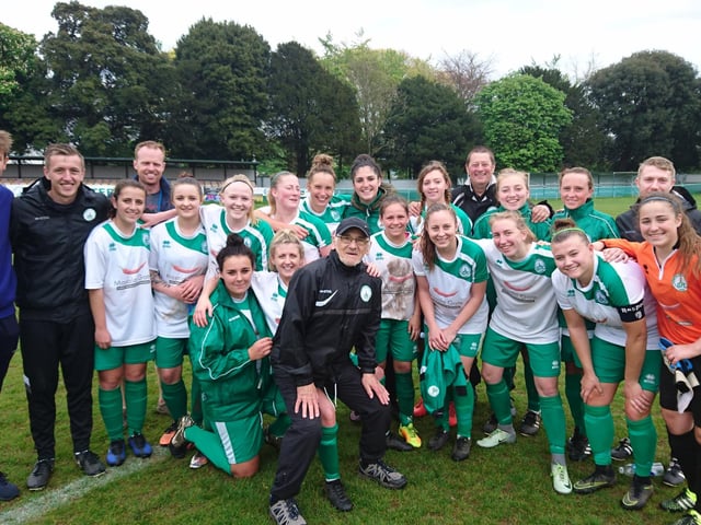 Dick Semark with the Chichester City ladies development side after his last game in charge in 2017