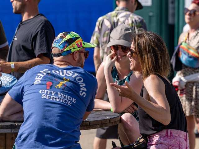 Enjoying the sunny festival at Pitt Street Skate Park. Picture: Mike Cooter (280523)