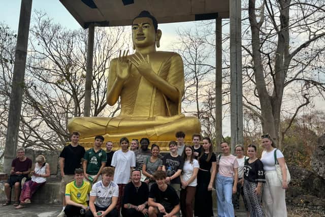 Students and staff seen at Phnom Sampov.