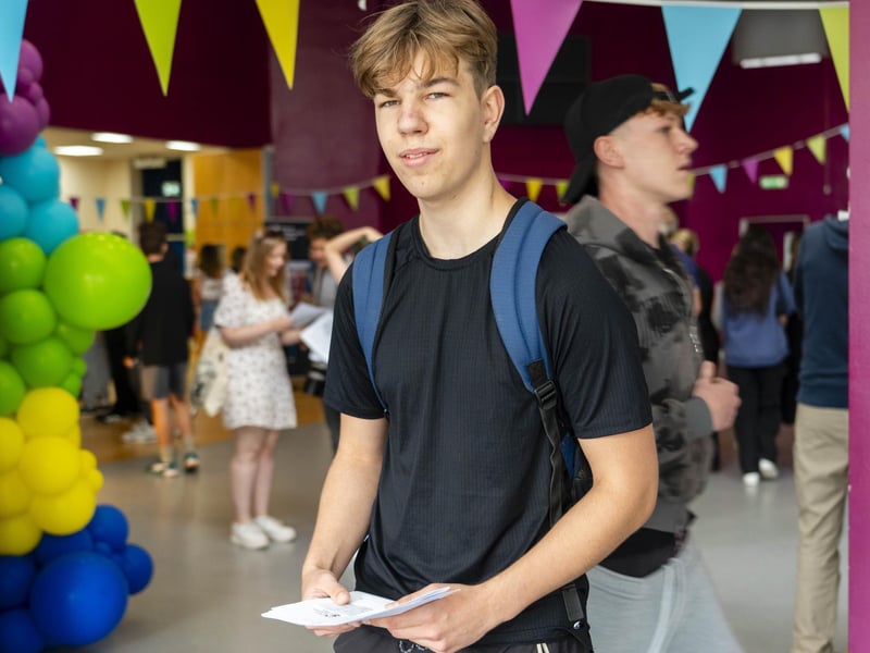 Mantvydas Poceeviciud celebrated achieving an ABB at City of Portsmouth College results day 2024.