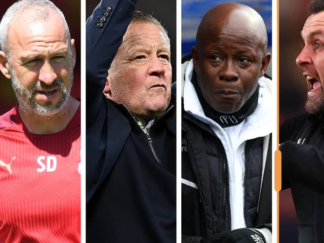 From left, former Pompey midfielder Shaun Derry, Chris Wilder, ex-Blues winger Paul Hall and Nathan Jones are in the running for the QPR job.