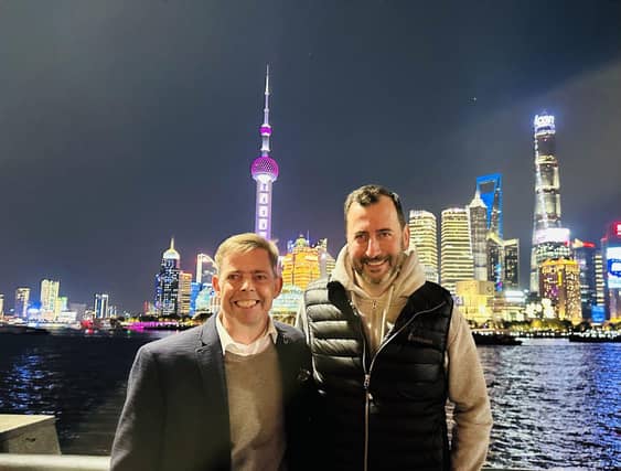 GOING GLOBAL: Barnbrook Systems managing director Andrew Barnett and Flair director Richard Dunn in Shanghai on a trade mission to Asia