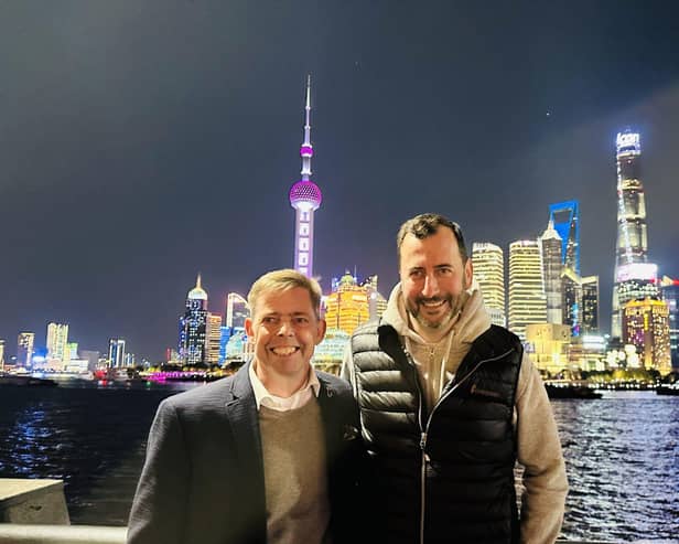 GOING GLOBAL: Barnbrook Systems managing director Andrew Barnett and Flair director Richard Dunn in Shanghai on a trade mission to Asia