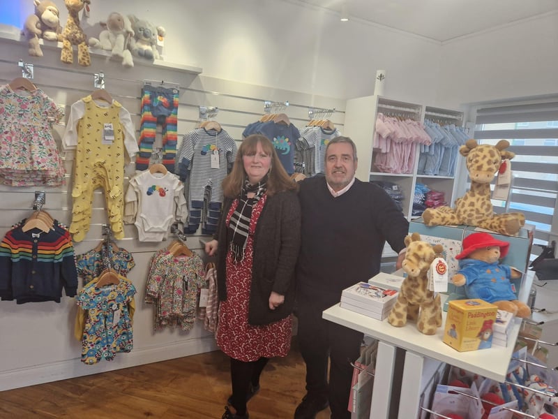 Pictured are Jan Coupe and Alan Coupe from  My First Steps, a baby clothing shop in Lee-On-The-Solent.