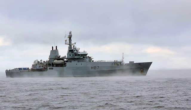 HMS Echo in the Barents Sea to remember those involved in Operation Dervish in delivering vital aid to the Soviet Union between 1941 and 1945. Pic Royal Navy.