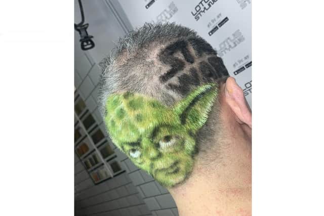Star Wars fan Adrian Ramsden, 49 from Portsmouth, had this Yoda hairstyle created for him by stylist Daren Terry for a trip to Floridas Walt Disney World Resort