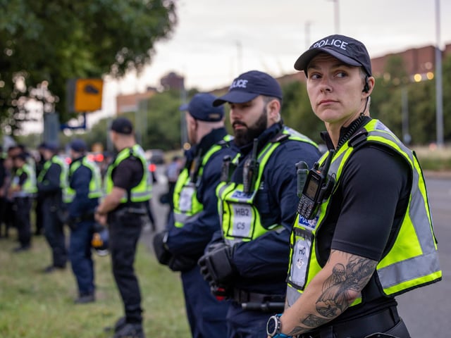 Policing the Anti-immigration protest near the UK Border Agency Building in Portsmouth. Picture: Mike Cooter (070824)