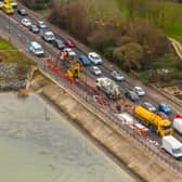 Drone photograph of traffic on Eastern Road while repairs took place during a similar incident last month. Picture: Marcin Jedrysiak