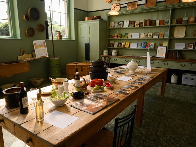 Pictured is: Some of the cookery items used by Elizabeth David. In the background the Kitchen at Stansted House Picture: Keith Woodland (140921-12)