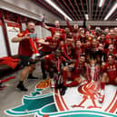 Liverpool celebrate their first top flight title since 1990. Photo by Andrew Powell/Liverpool FC via Getty Images.