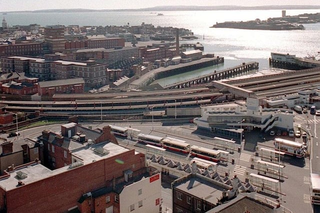 Portsmouth before Gunwharf 9th March 1998. The Millenium site a it was known at the time, an overview looking south over the former HMS Vernon, Old Portsmouth and The Hard interchange at Portsea. Picture: Michael Scaddan 98/1265-1